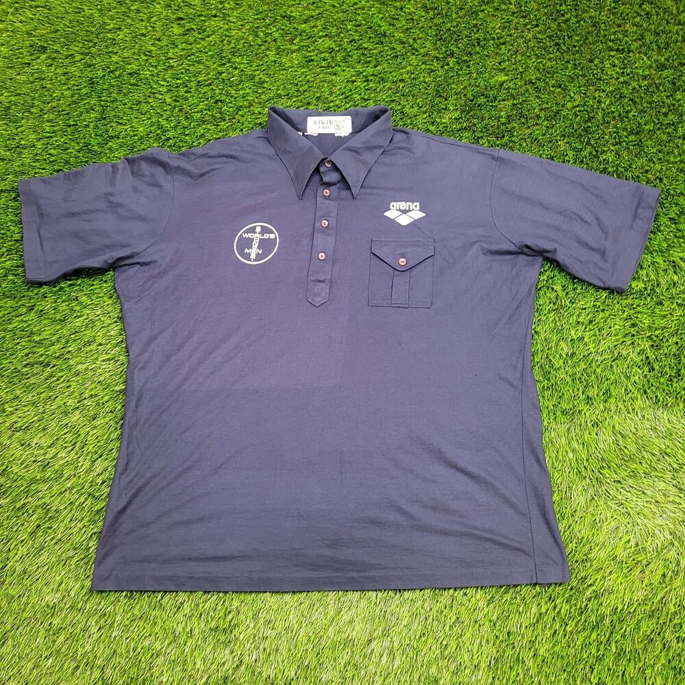 Vintage 80s MOD Polo Shirt 2XL/3XL 25x29 Navy-Blue USA
